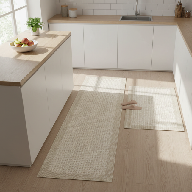 Tapis Cuisine sable texturé lavable