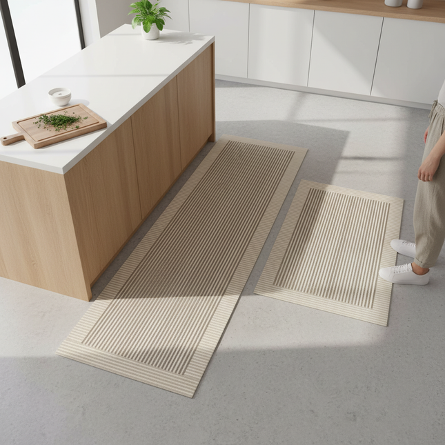 Tapis Cuisine écru rayé lavable