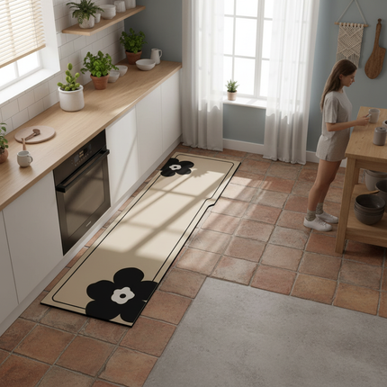 Tapis Cuisine L-forme beige antidérapant
