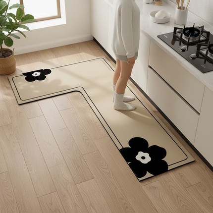 Kitchen Floor Rug Diatomite Mud L-shaped Pvc Soft Floor Mats Super Non-slip Absorbent Washable Home Decoration Carpet 주방바닥매트