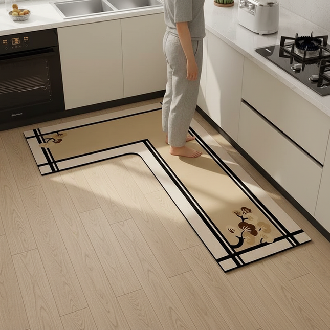 Tapis Cuisine Forme L Beige antidérapant