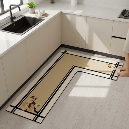 Tapis Cuisine en L beige antidérapant
