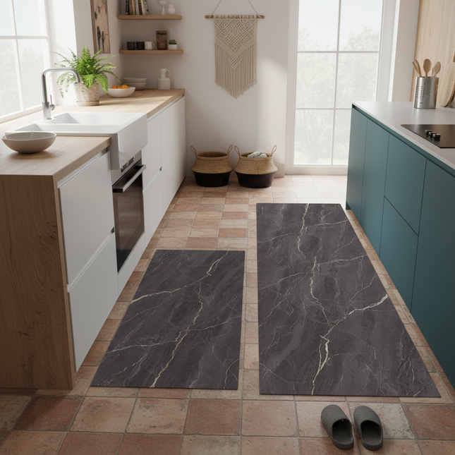 Kitchen Carpet Waterproof PVC Floor Mat Marble Pattern Leather Mats Modern Rug Anti-Slip Long Strip Area Mat Home Decor Rugs
