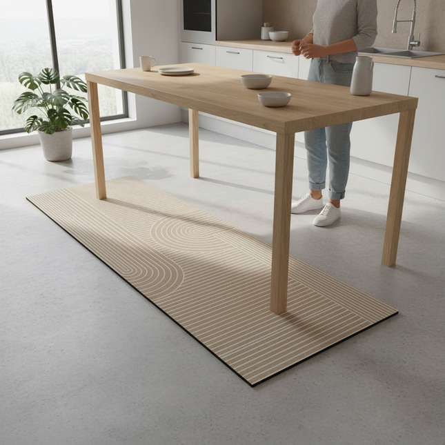 Tapis Cuisine beige géométrique lavable doux