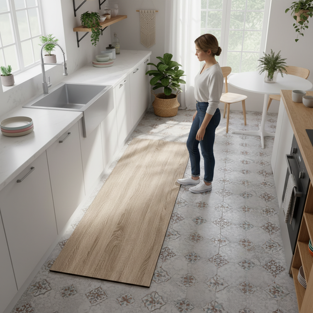 Kitchen Carpet Beige Mat Pvc Waterproof Solid Color Long Strip Rug Oil-proof Leather Foot Mats Floor Non-slip Washable