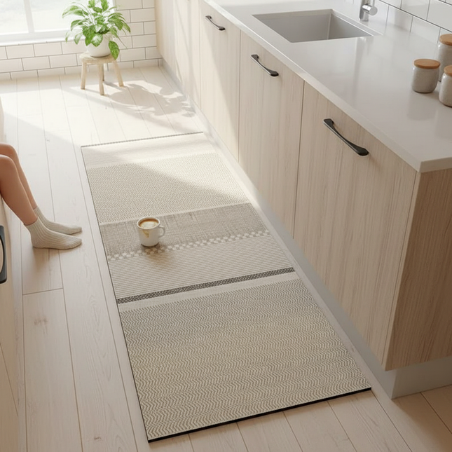 Tapis Cuisine beige rayé antidérapant