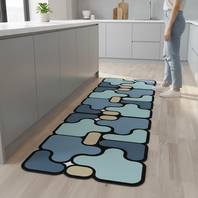 Tapis Cuisine formes irrégulières bleu absorbant