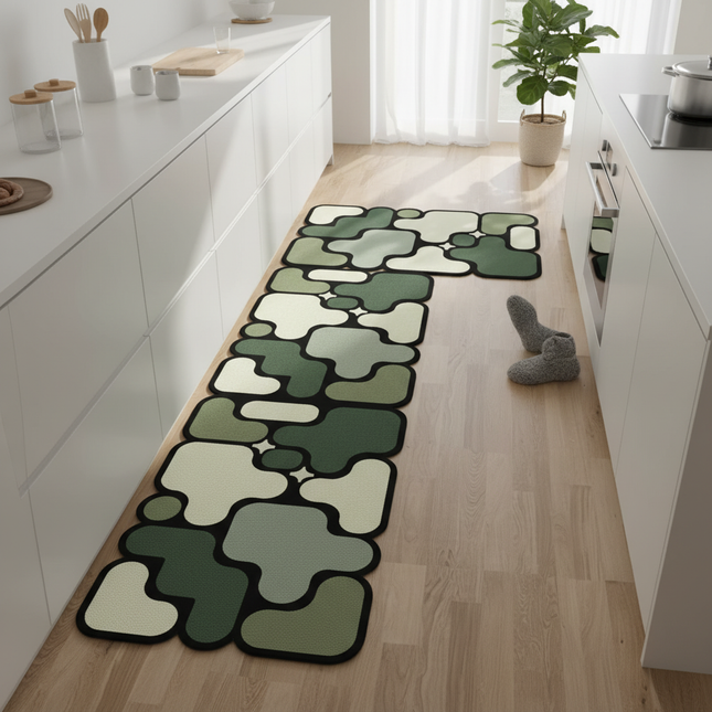 Tapis Cuisine formes irrégulières verts design