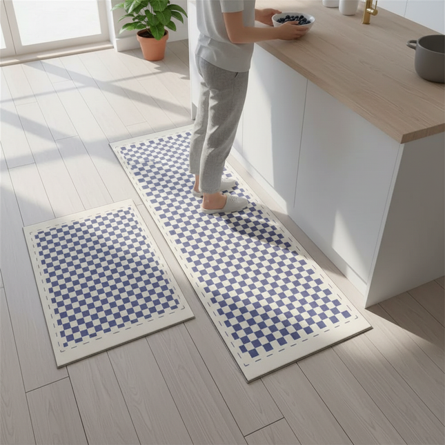 Tapis Cuisine damier bleu antidérapant