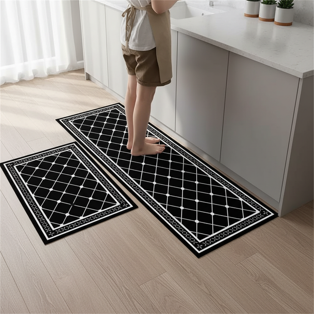 Tapis Cuisine noir géométrique antidérapant