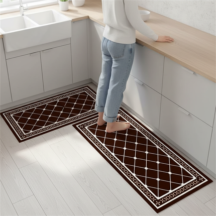 Tapis Cuisine Marron Géométrique Antidérapant