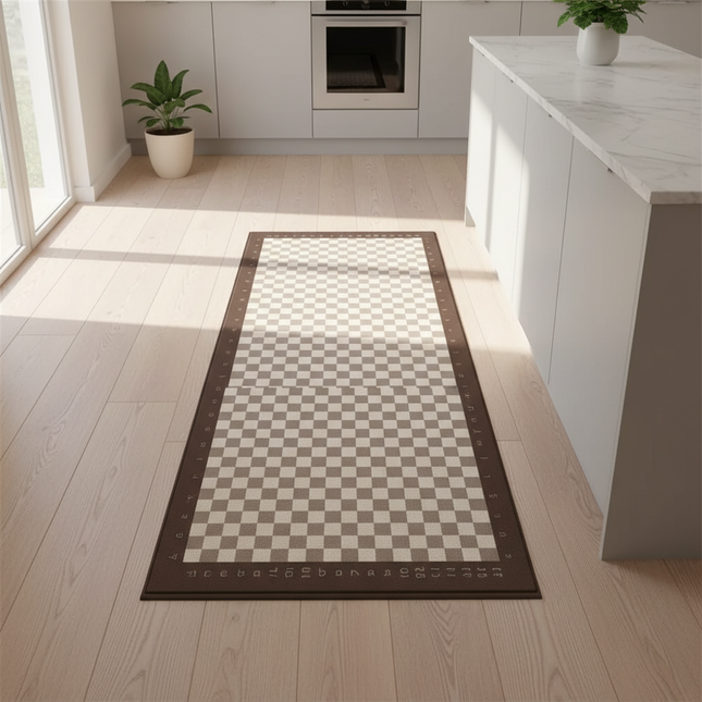 Tapis Cuisine damier marron antidérapant