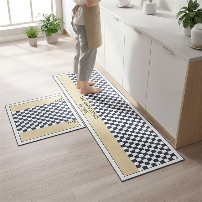 Tapis Cuisine damier beige lavable