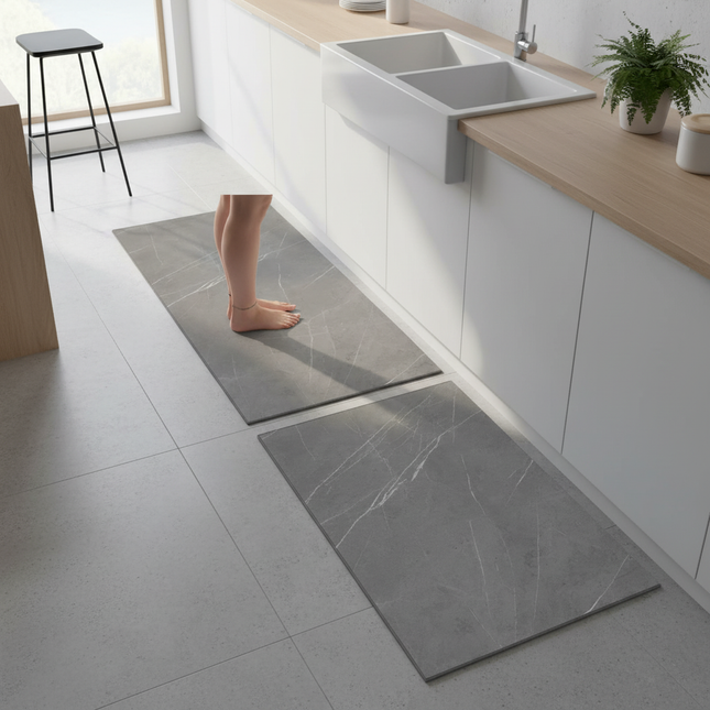 Tapis Cuisine gris marbre antidérapant moderne