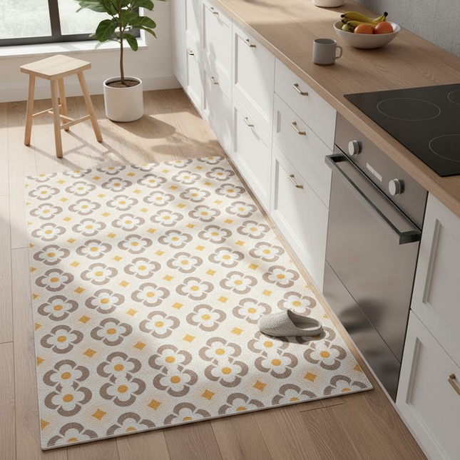 Tapis Cuisine floral jaune lavable