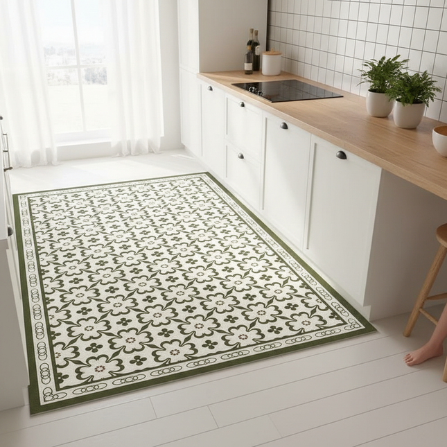 Tapis Cuisine floral vert antidérapant