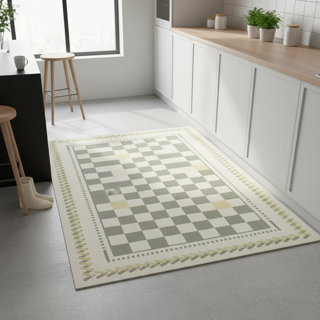 Tapis Cuisine damier vert beige antidérapant