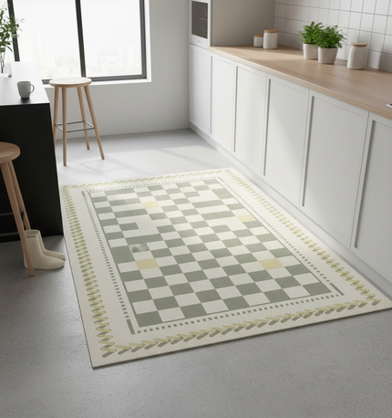 Tapis Cuisine damier vert beige antidérapant