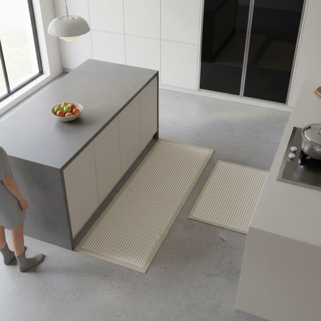 Tapis Cuisine beige rayé antidérapant stylé