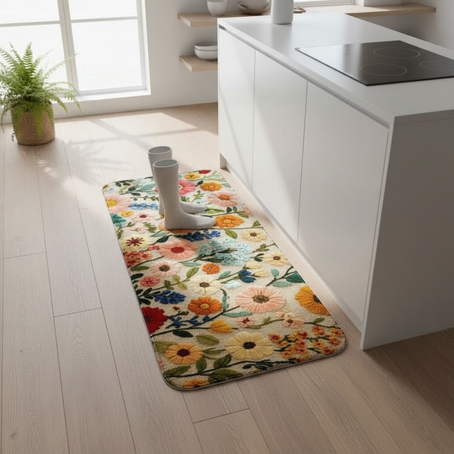 Tapis Cuisine Floral Naturel Lavable