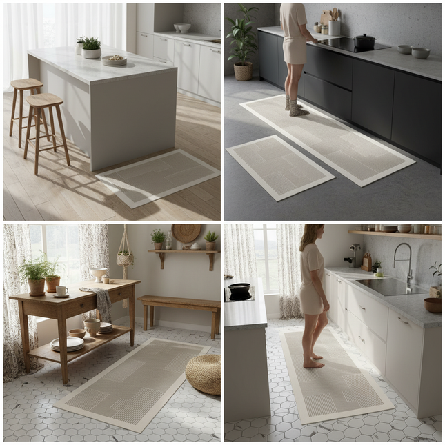Tapis Cuisine beige géométrique antidérapant décoratif