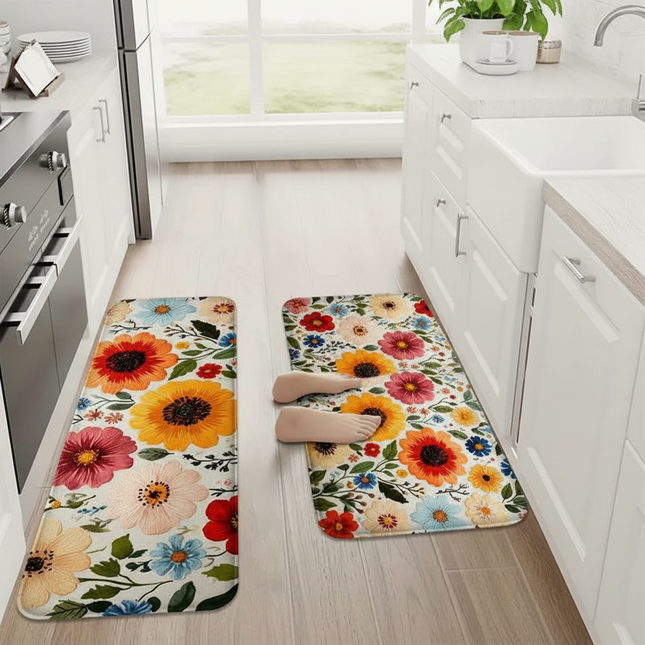 Tapis Cuisine floral coloré lavable lumineux