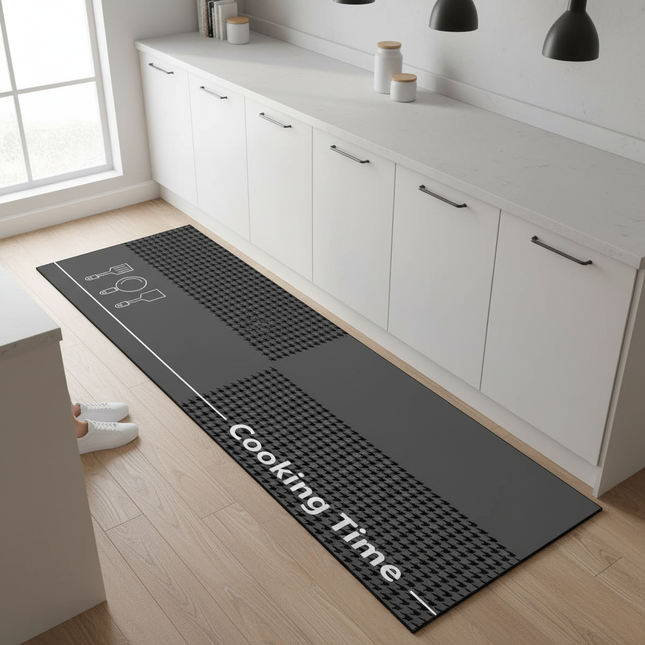Kitchen Corner Floor Mat  Waterproof Carpet Non-slip Foot Mats Long Carpets Rug Black Plaid Home Decoration Rugs Washable Mat