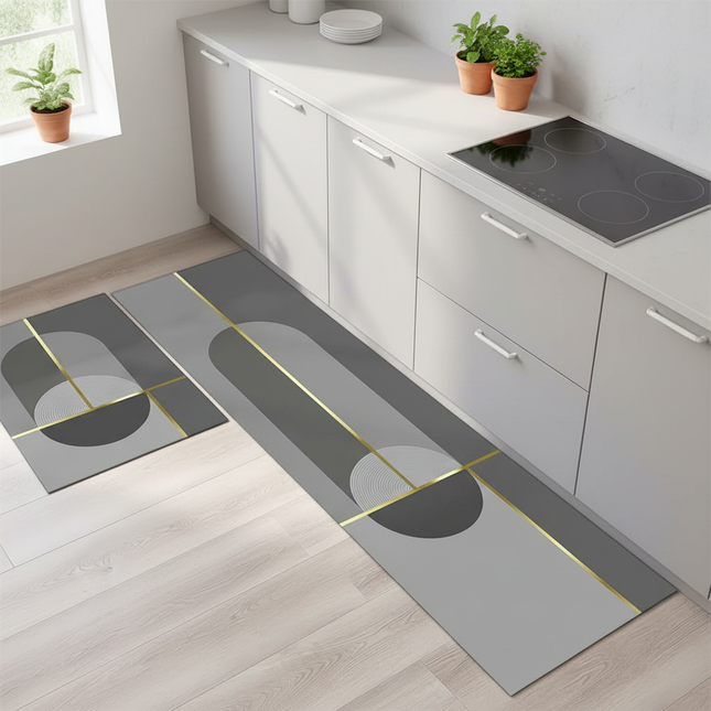 Tapis Cuisine géométrique gris doré moderne
