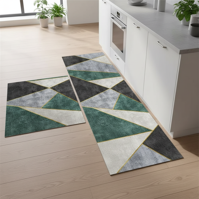 Tapis Cuisine géométrique vert/gris moderne