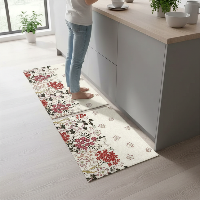 Tapis Cuisine floral crème design
