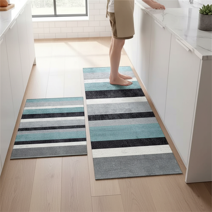 Tapis Cuisine rayé bleu gris antidérapant