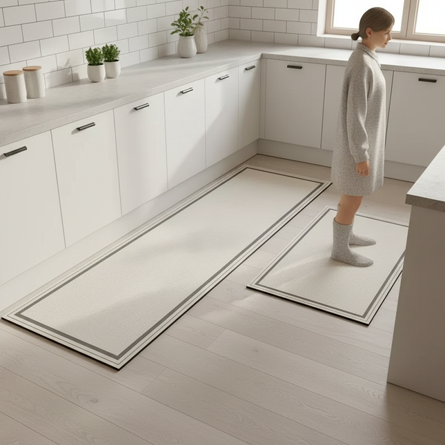 Tapis Cuisine beige bordure moderne