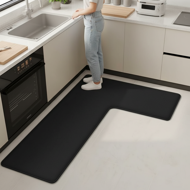 Tapis Cuisine noir forme L antidérapant