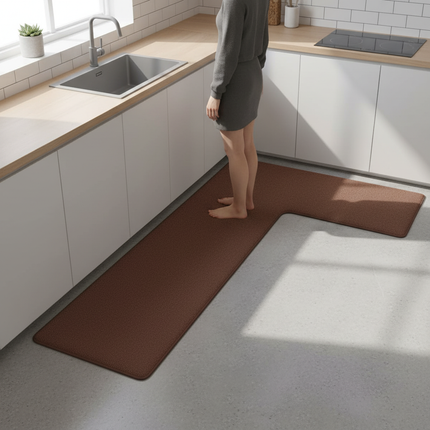 Tapis Cuisine L-forme marron antidérapant