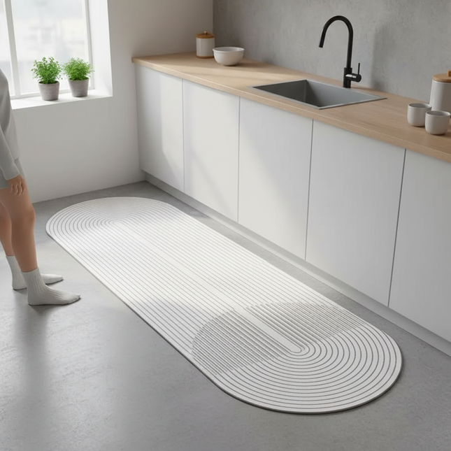 Tapis Cuisine ovale blanc antidérapant
