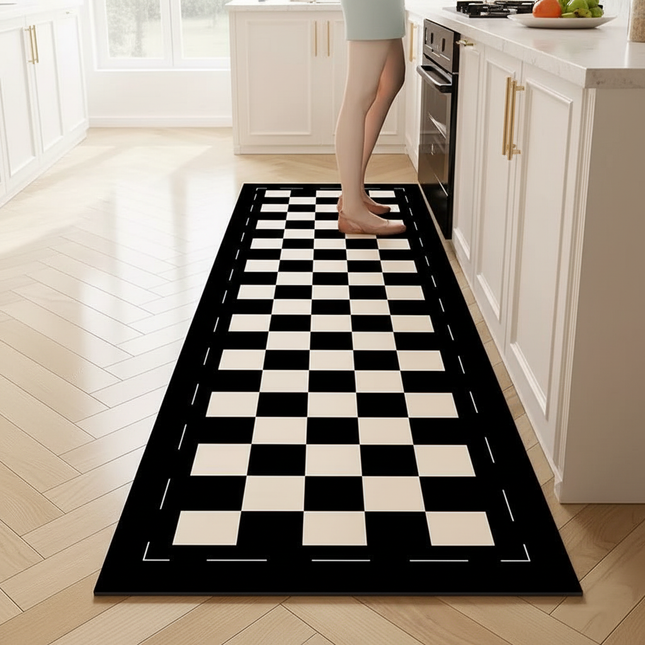 Tapis Cuisine damier noir et blanc antidérapant