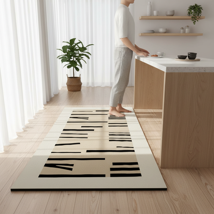 Tapis Cuisine beige géométrique antidérapant harmonieux