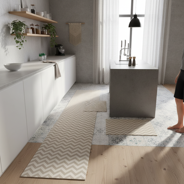 Tapis Cuisine beige chevron antidérapant