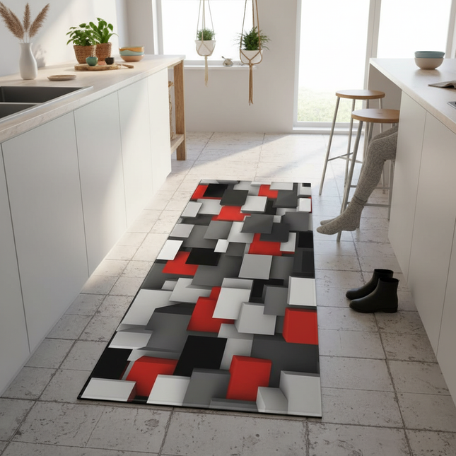 Tapis Cuisine 3D Rouge Antidérapant