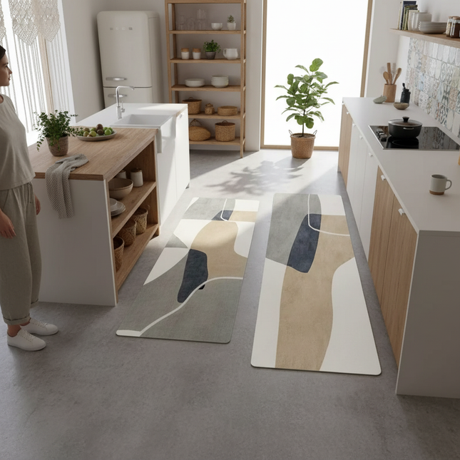 Tapis Cuisine motif abstrait couleurs neutres moderne