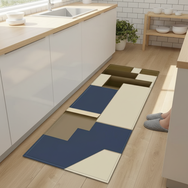 Tapis Cuisine géométrique bleu marine antidérapant