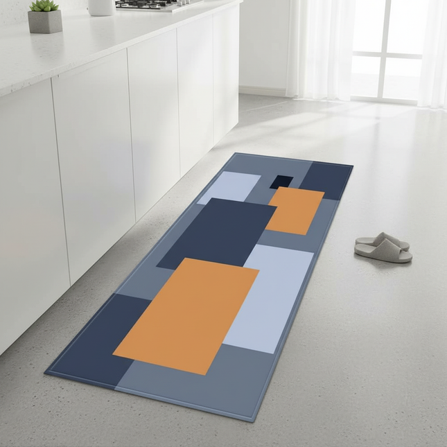 Tapis Cuisine géométrique bleu orange antidérapant