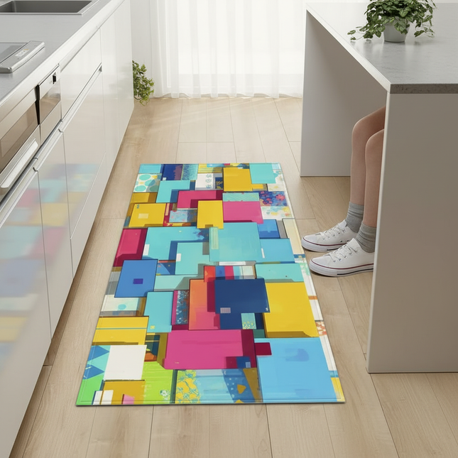 Tapis Cuisine multi-couleur géométrique antidérapant