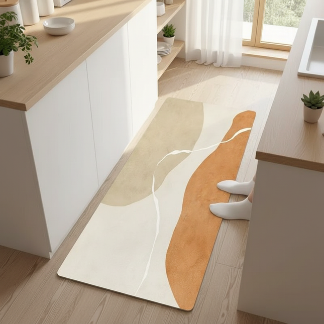 Tapis Cuisine abstrait beige-orangé antidérapant