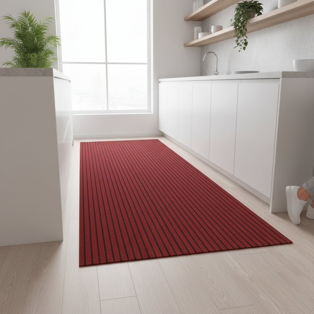 Tapis Cuisine bordeaux rayé antidérapant