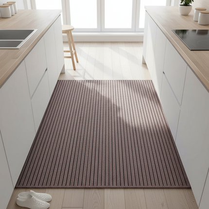 Tapis Cuisine taupe rayé antidérapant