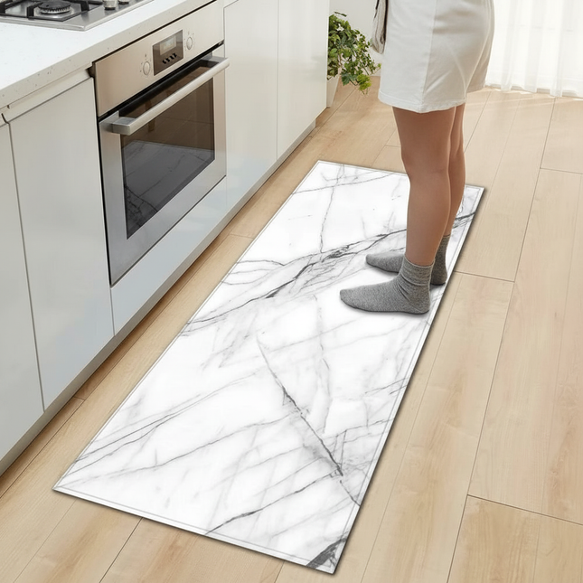 Tapis Cuisine motif marbre blanc moderne