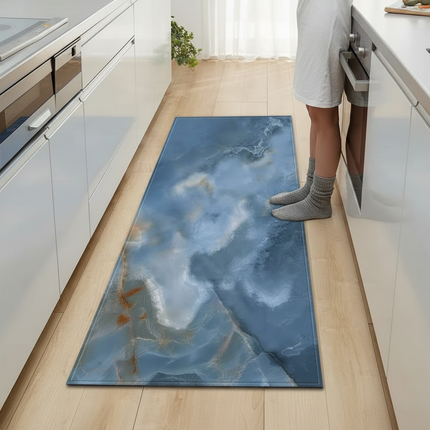 Tapis Cuisine bleu marbré antidérapant apaisant