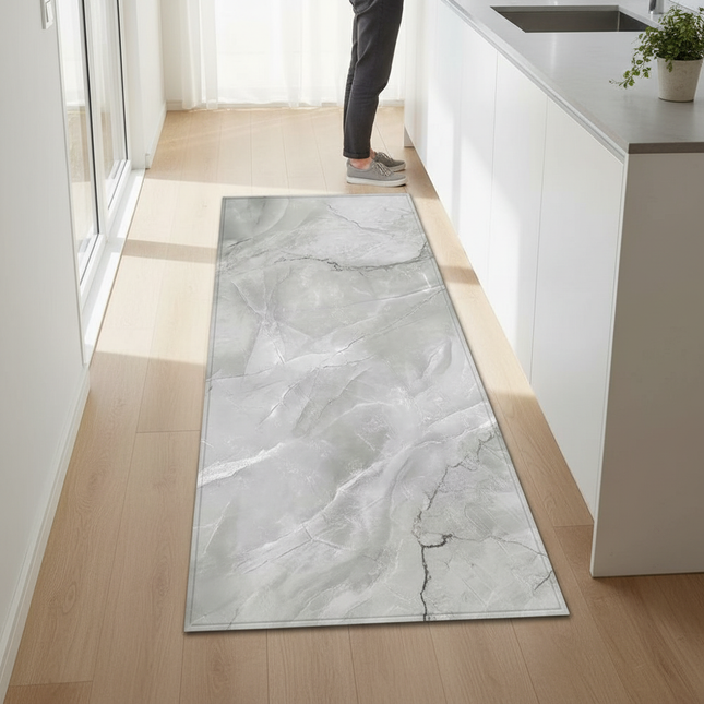 Tapis Cuisine motif marbre gris antidérapant