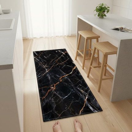 Tapis Cuisine marbre noir doré moderne